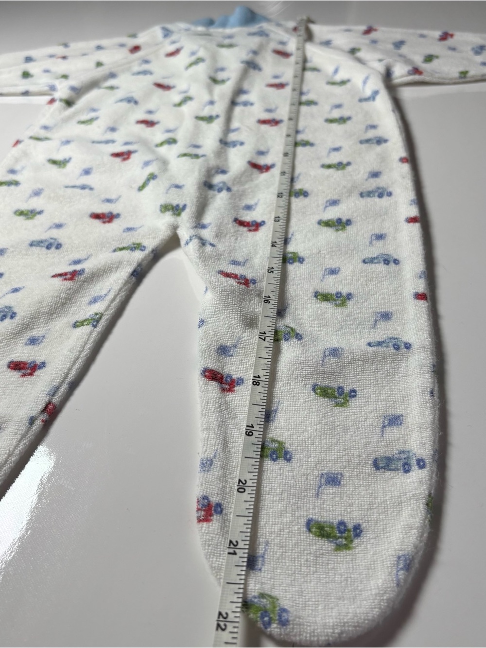 Vintage Tendertyme White Fleece Footed Sleeper Racecar Print S 3-6M retro - Picture 9 of 9